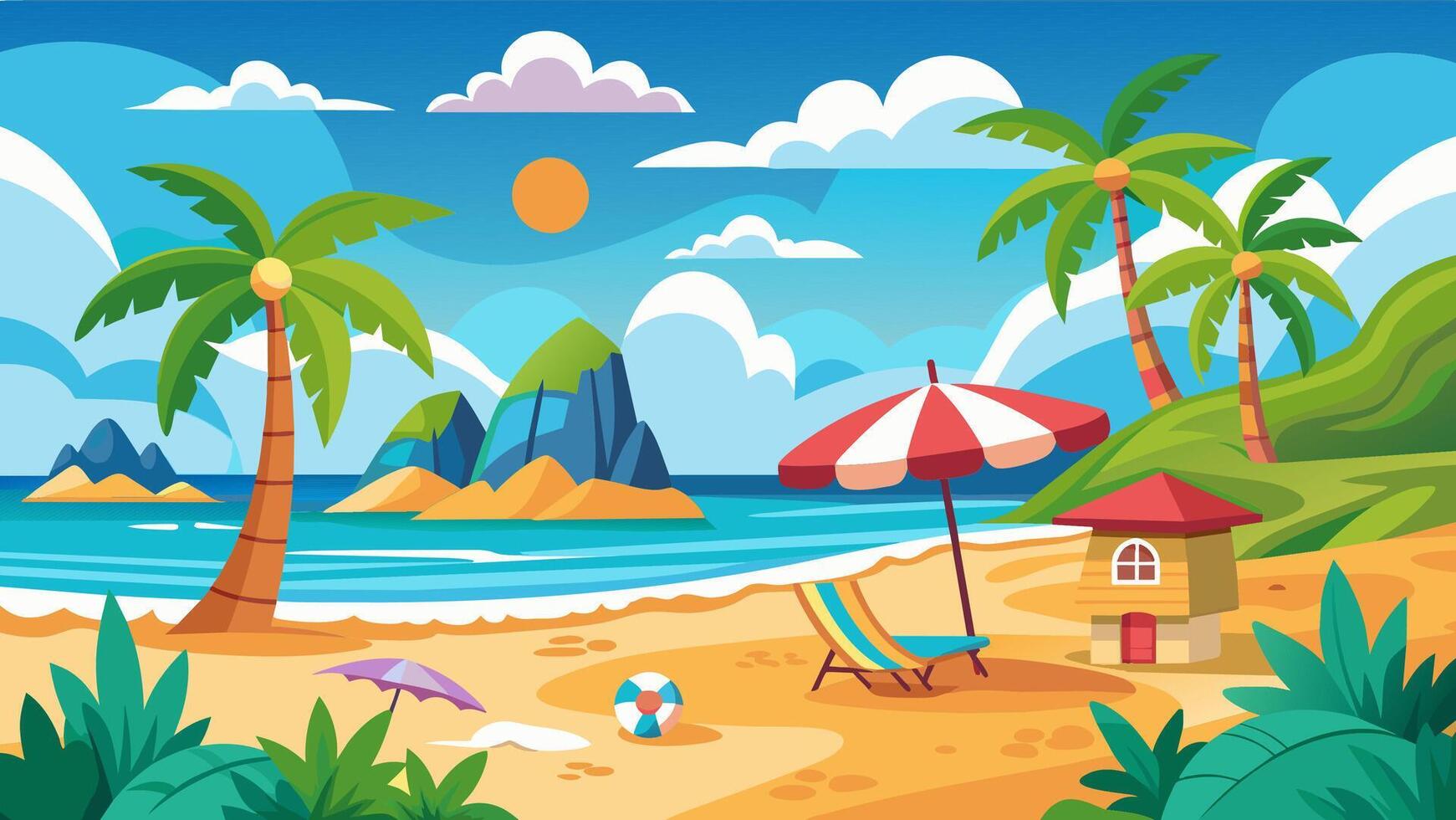 Summer beach scene banner design background vector
