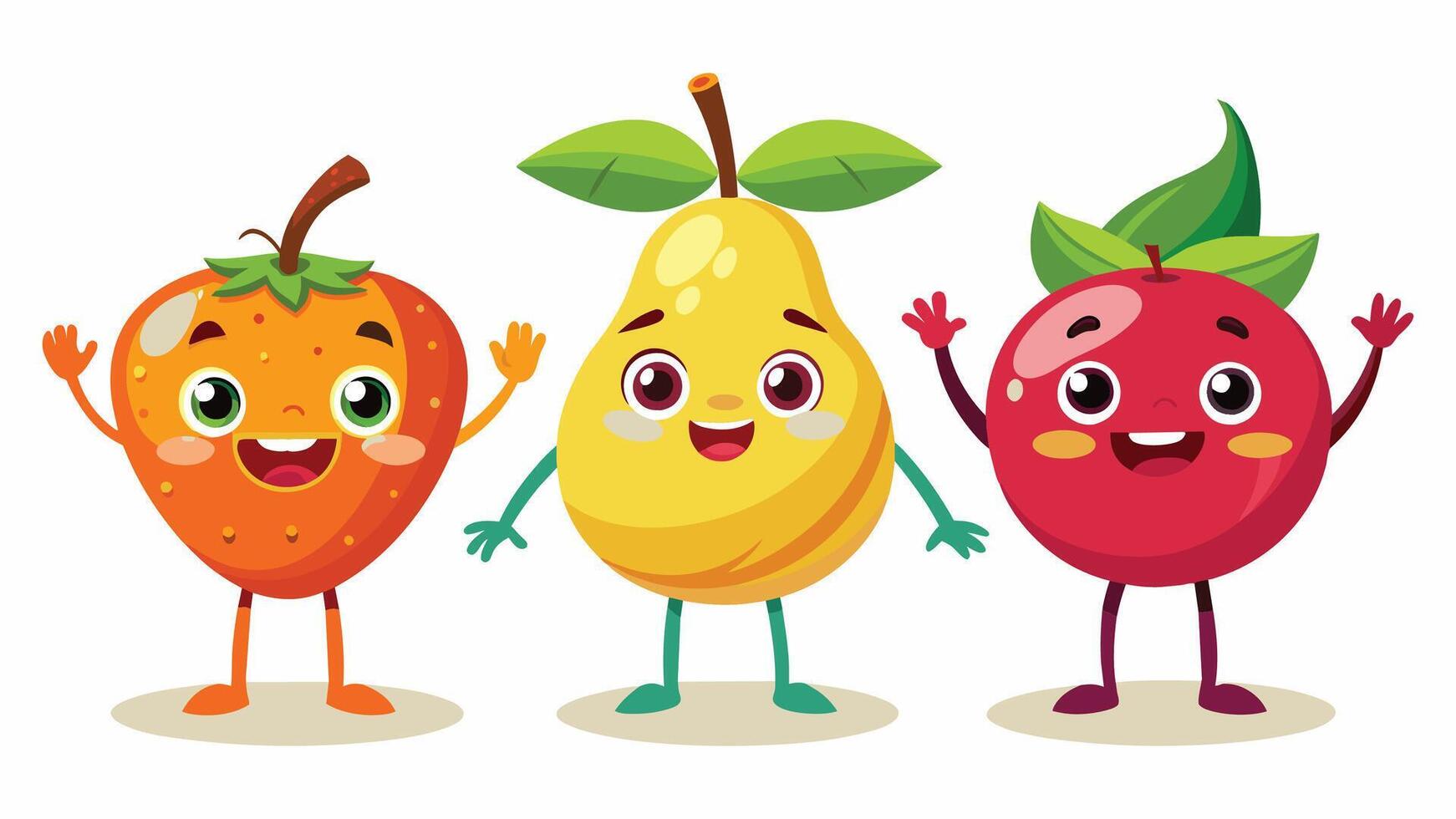 Big Set cute cartoon realistic fruits characters vector