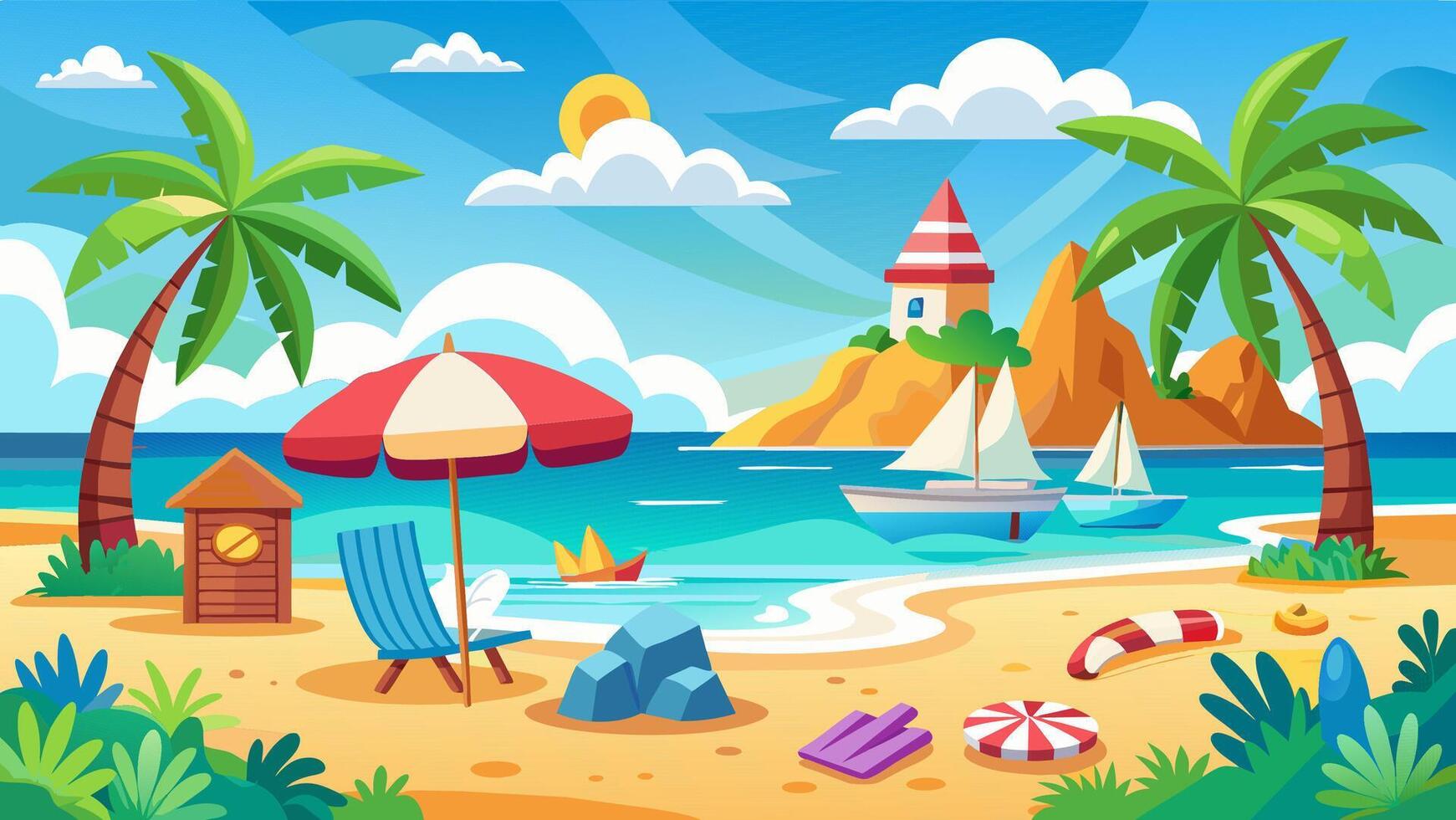 Summer beach scene banner design background vector