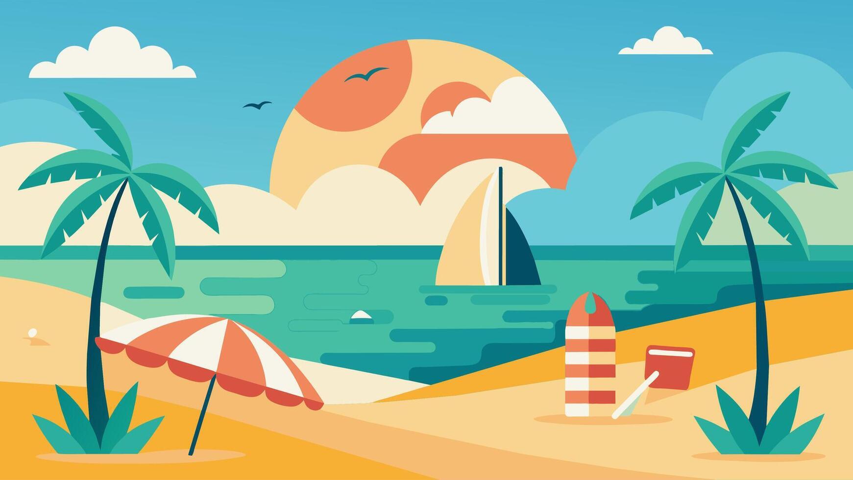 Summer beach scene banner design background vector