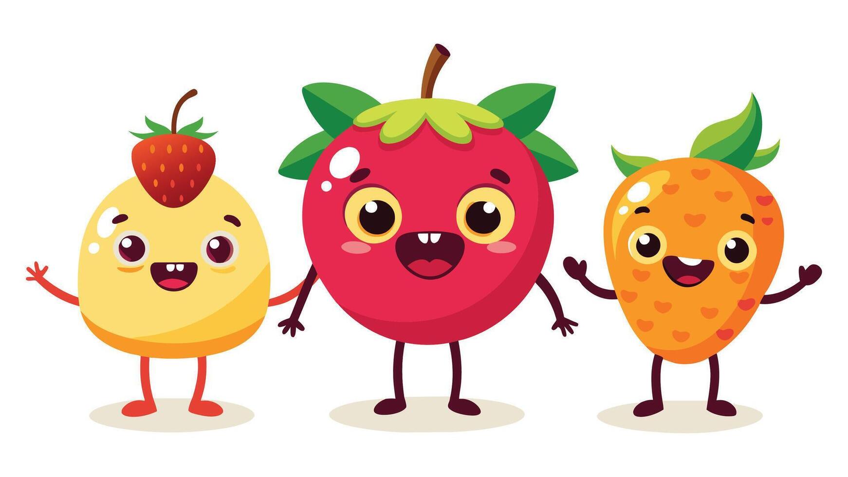 Big Set cute cartoon realistic fruits characters vector