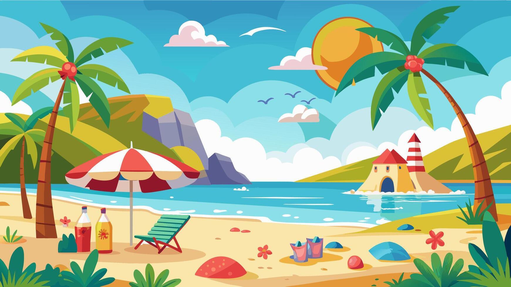 Summer beach scene banner design background vector