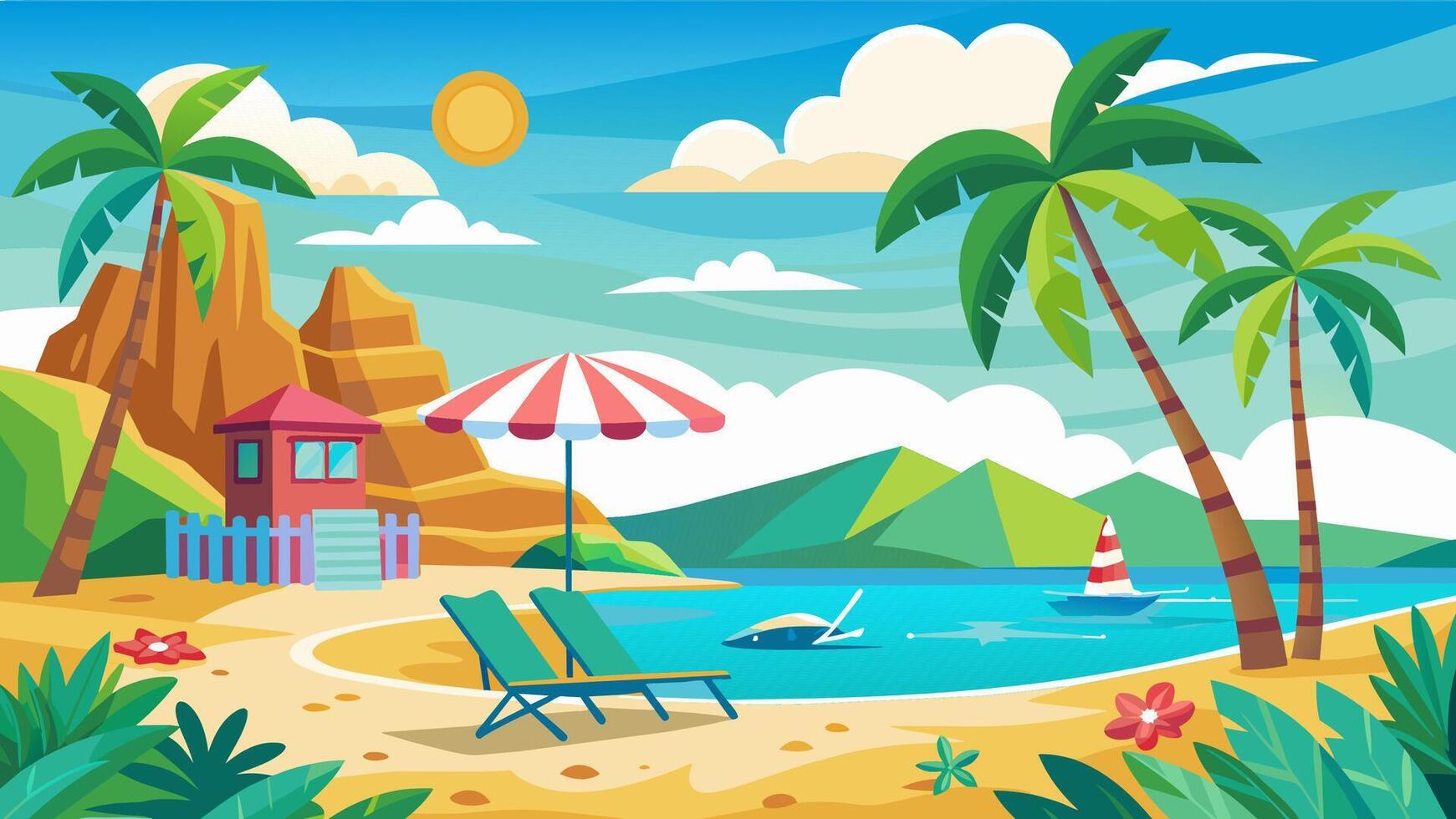 Summer beach scene banner design background vector