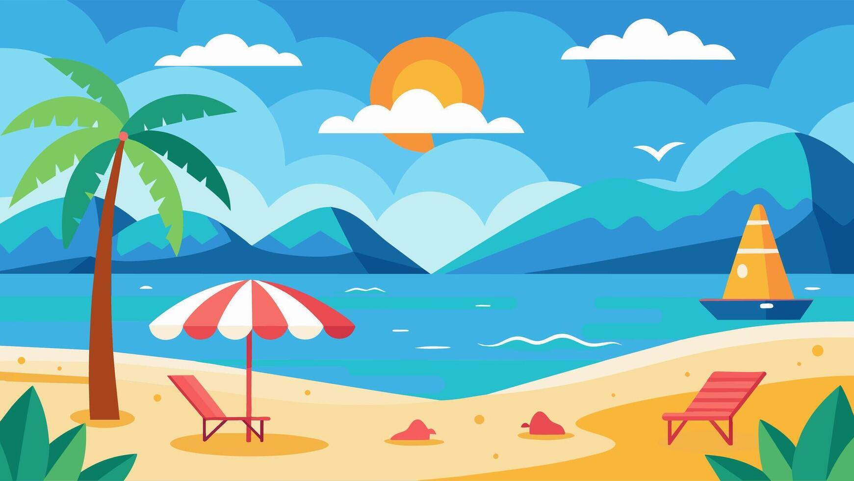 Summer beach scene banner design background vector