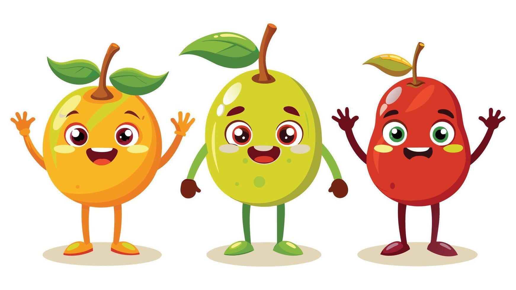 Big Set cute cartoon realistic fruits characters vector