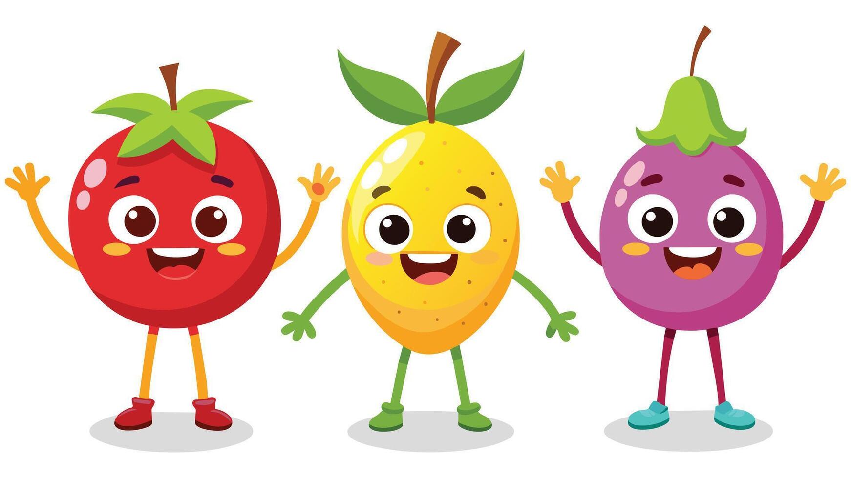 Big Set cute cartoon realistic fruits characters vector