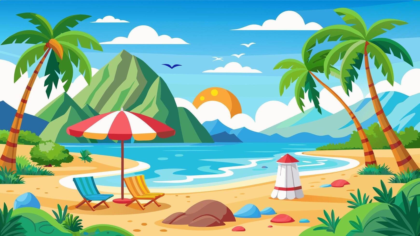 Summer beach scene banner design background vector