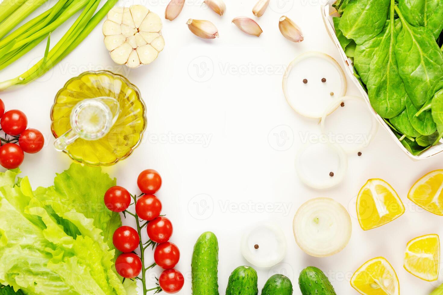Organic vegetables and smartphone with green screen on a white background photo
