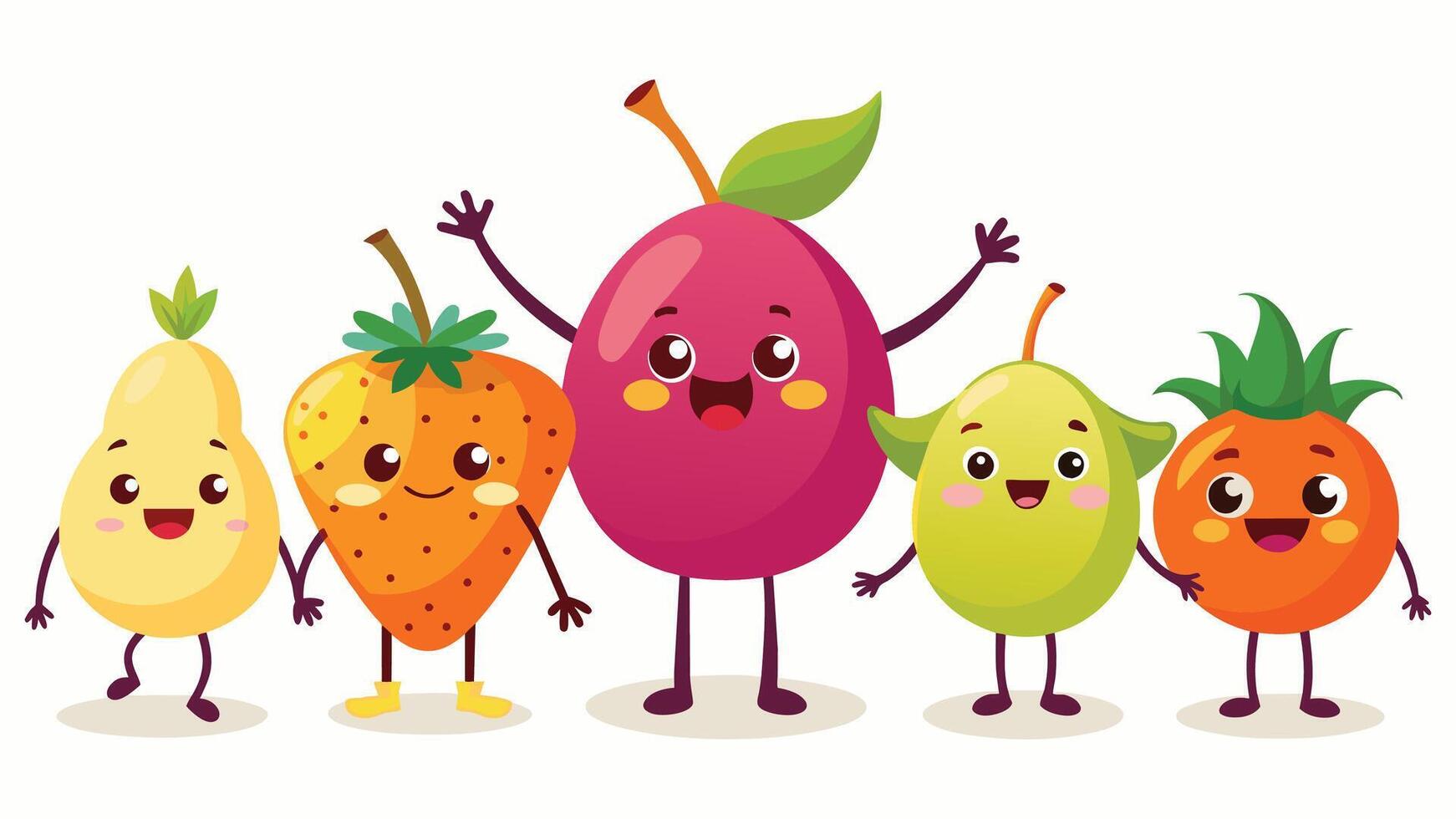 Big Set cute cartoon realistic fruits characters vector