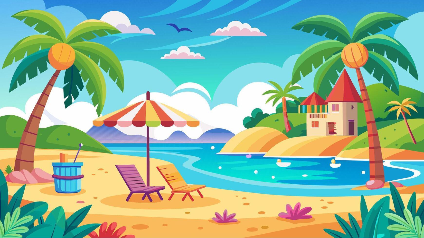 Summer beach scene banner design background vector