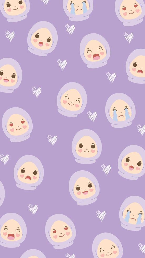 hand drawn of muslim hijab girl pattern background vector