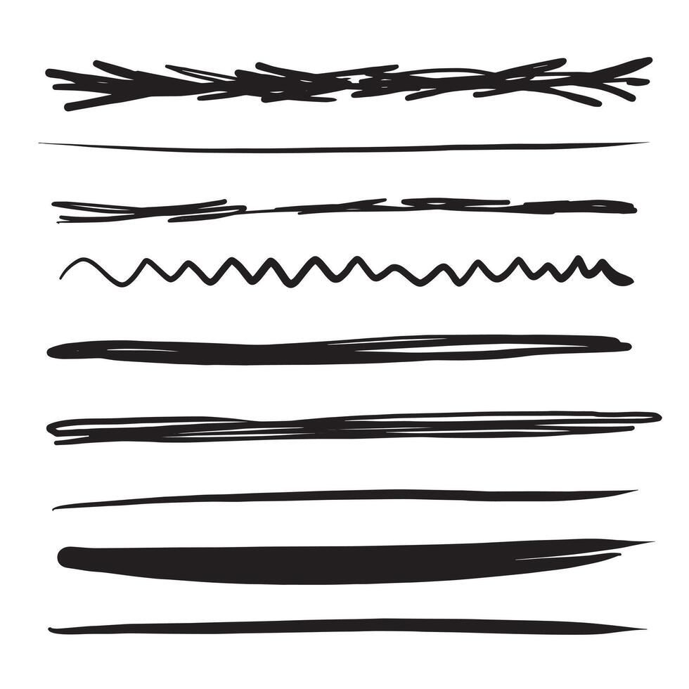 Set of artistic pen brushes. Hand drawn grunge strokes. Doodle lines, various dividers for web sites. vector