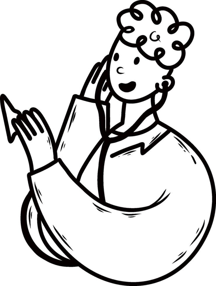 Doctor listens to lungs or heart with stethoscope. illustration on topic of medicine in doodle style. vector