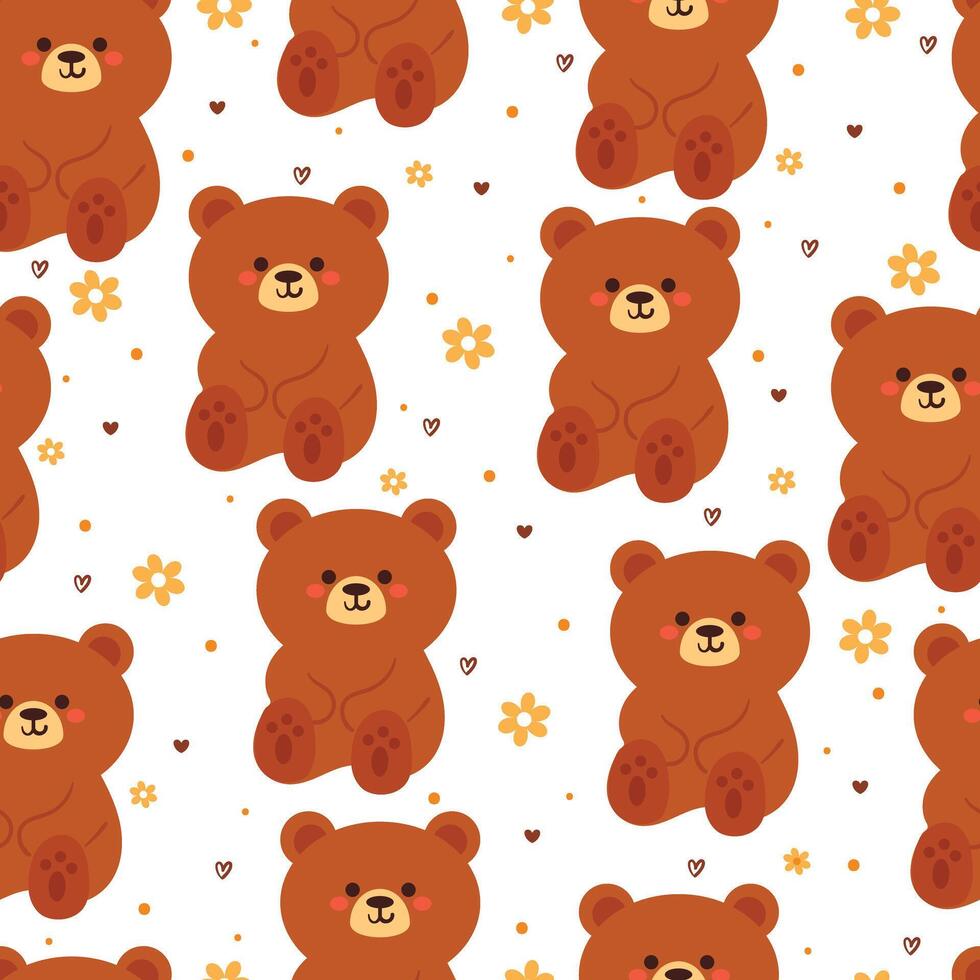 seamless pattern cartoon bear and flower. cute wallpaper for textile, gift wrap paper vector