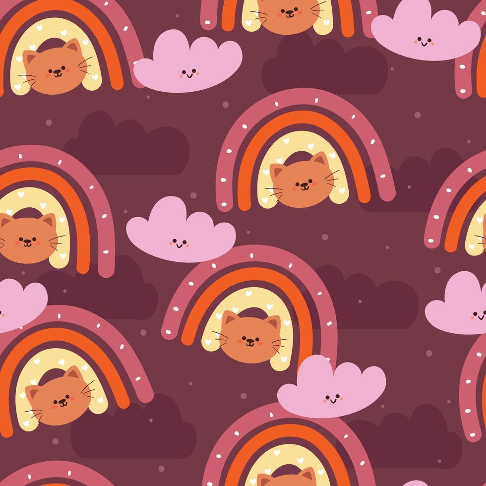 cute cat with sky element seamless pattern, cute wallpaper for fabric print, gift wrap paper vector