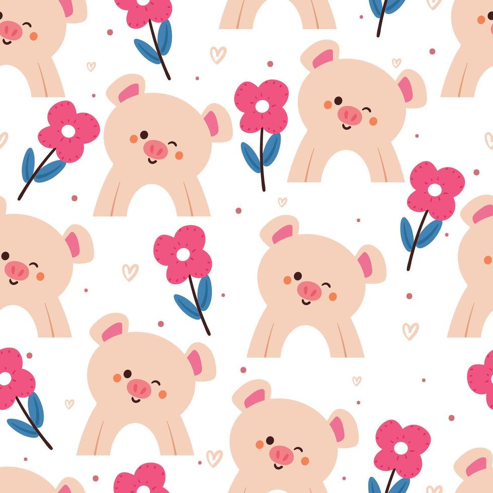 seamless pattern cartoon pig and flower. cute animal wallpaper for textile, gift wrap paper vector