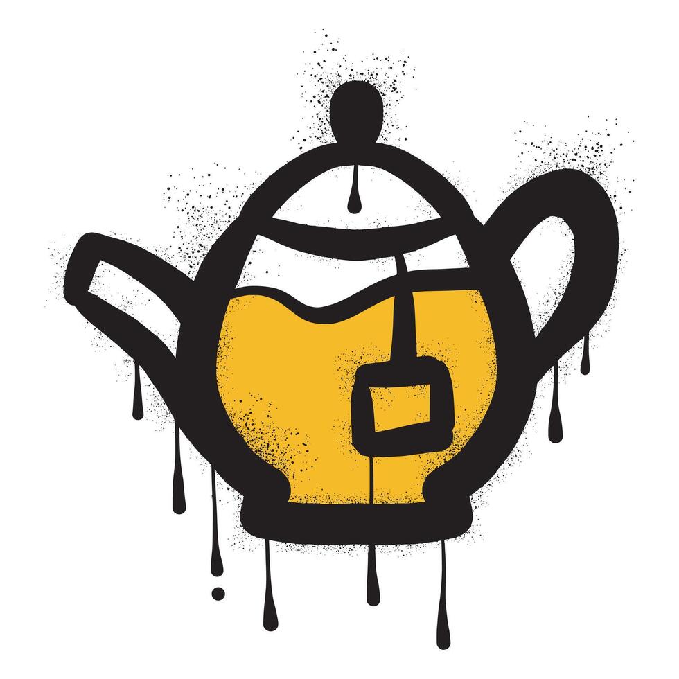 Glass teapot graffiti with black spray paint vector