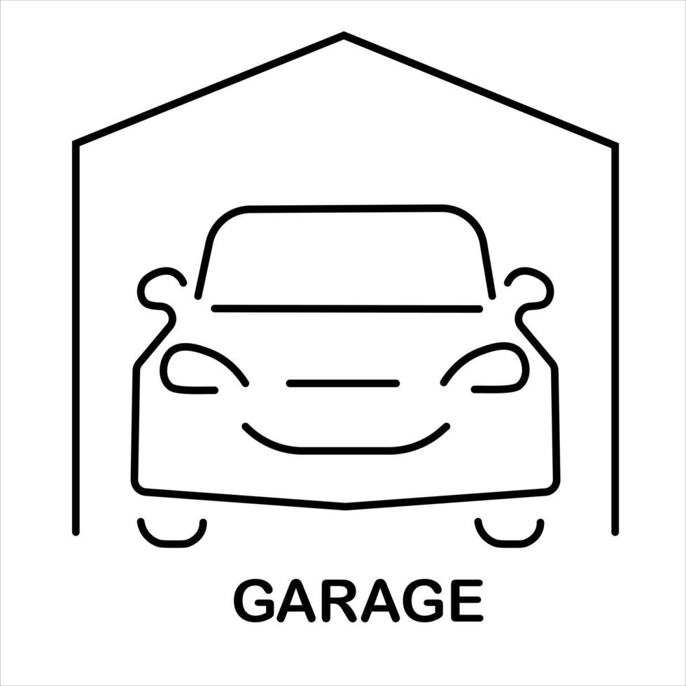 Car Garage and Parking - Editable Stroke Outline Icon Isolated on White Background, Flat vector