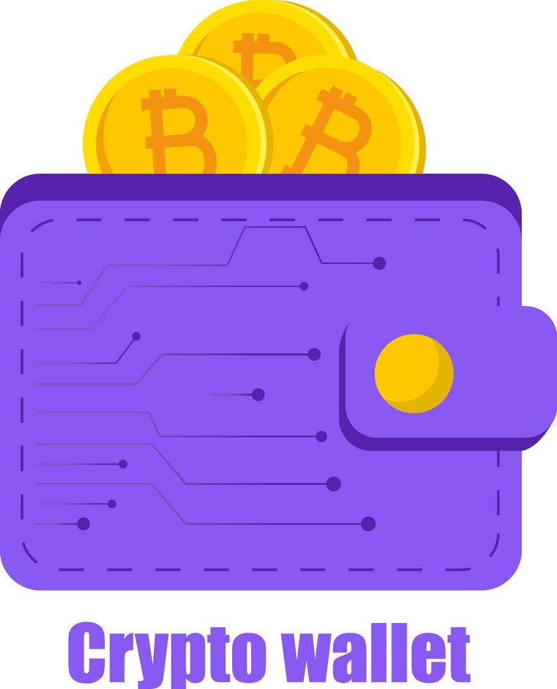 Crypto currency wallet, flat illustration. Digital wallet with Bitcoin and Ethereum coins. vector