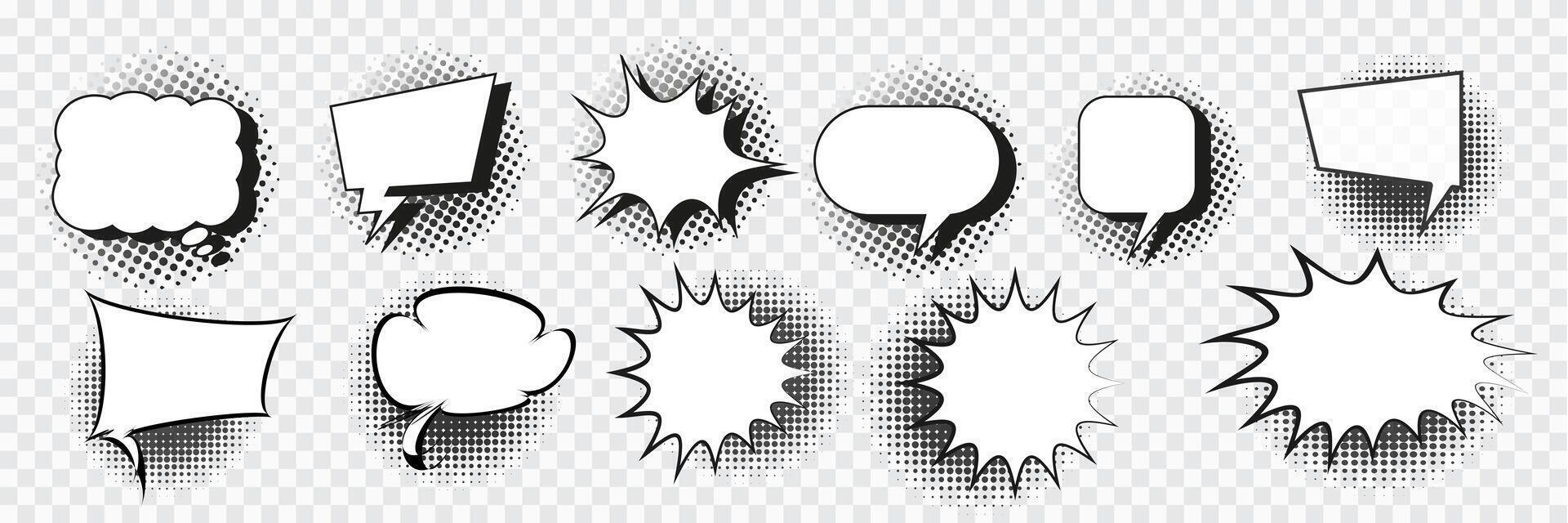 Speech bubble set . Collection of empty comic speech bubbles with halftone shadows. illustration. vector