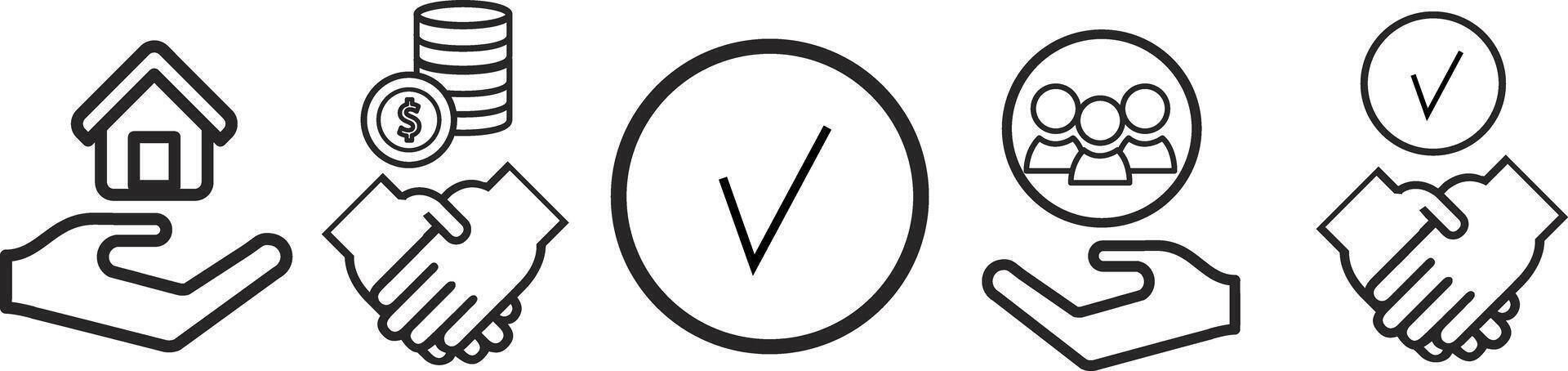 trust, confidence and trustworthy line icons - thin line icon collection on white background vector