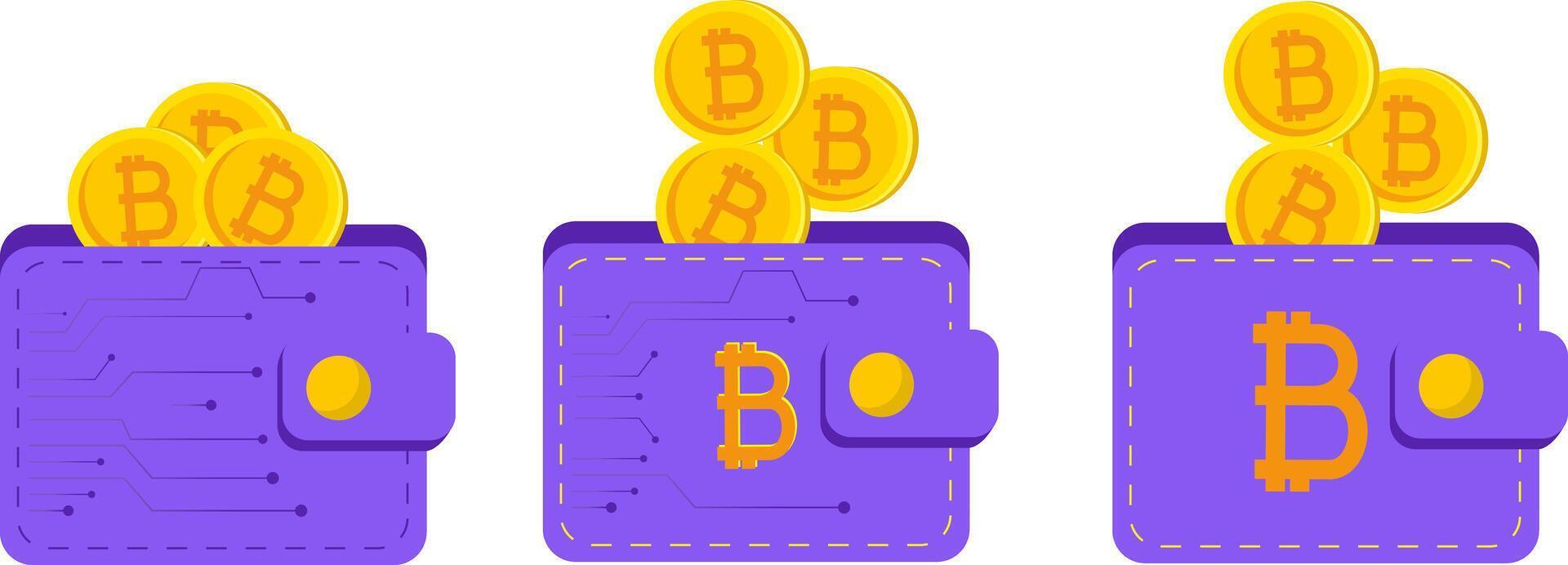 Crypto currency wallet, flat illustration. Blockchain, crypto coins, exchange, money transfer vector