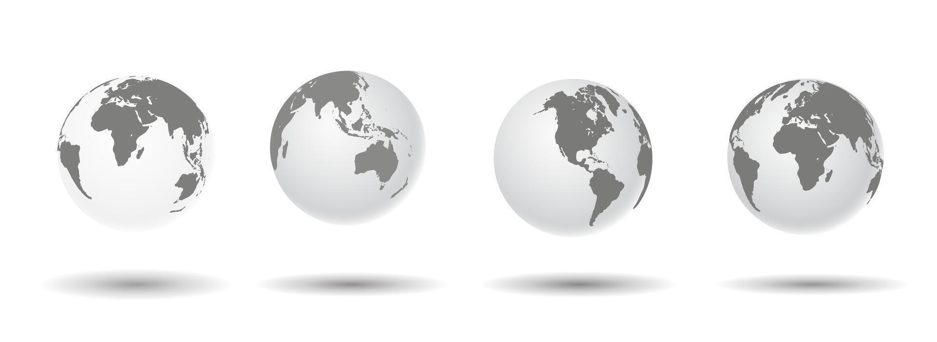 Globes of Earth 3D set. Realistic world map in globe shape. illustrator vector