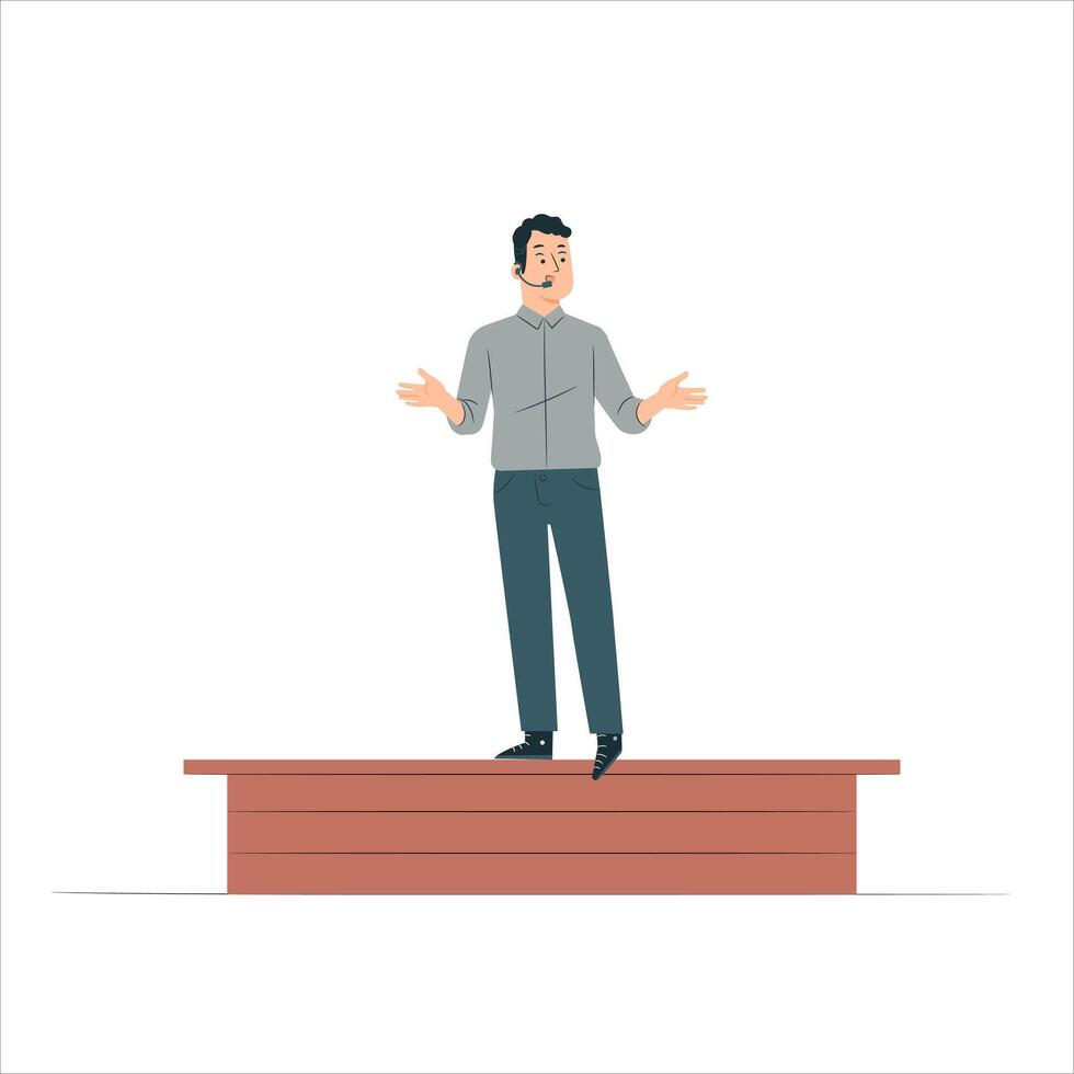 The presenter stands on the stage, vector