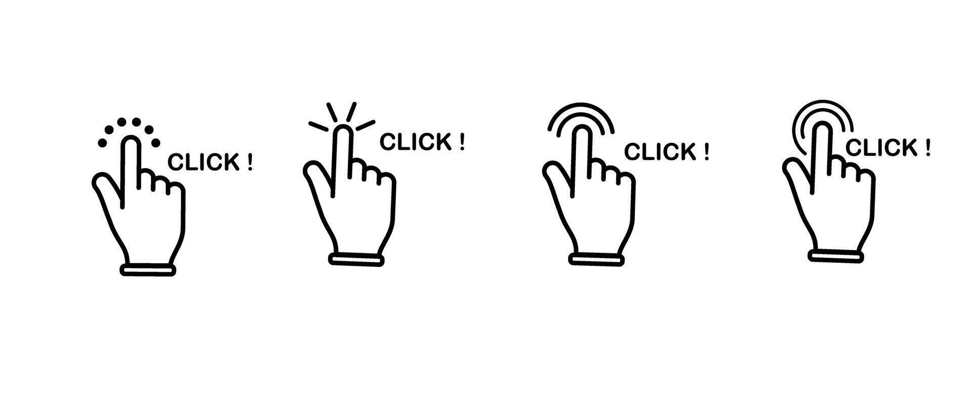 Hand click, Hand clicking, finger, Touch screen, pointer, cursor, gesture, mouse press push simple black style symbol. vector