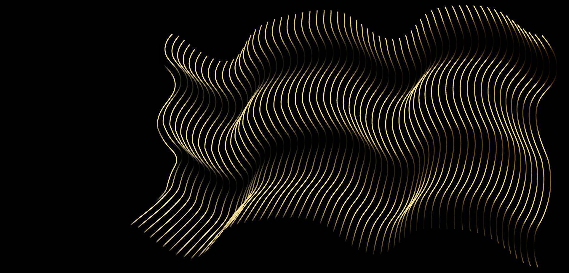 3D wave lines pattern smooth curve flowing dynamic gold gradient light isolated on black background vector