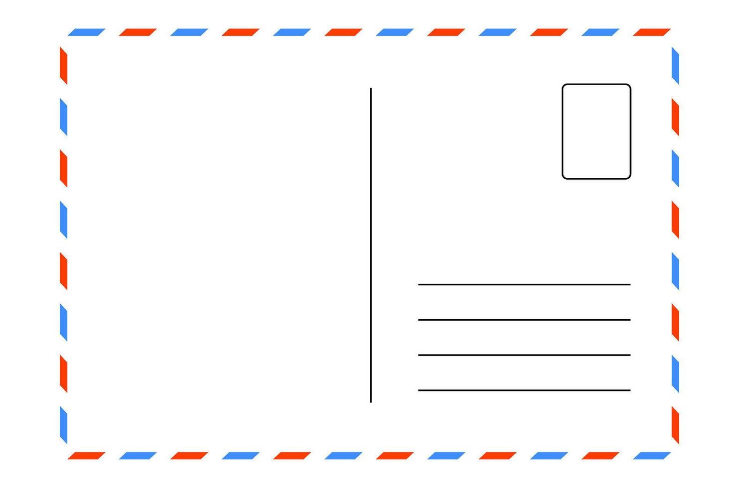 blank postcard template with place for stamp. white paper texture. airmail postcard with red and blue border. vector