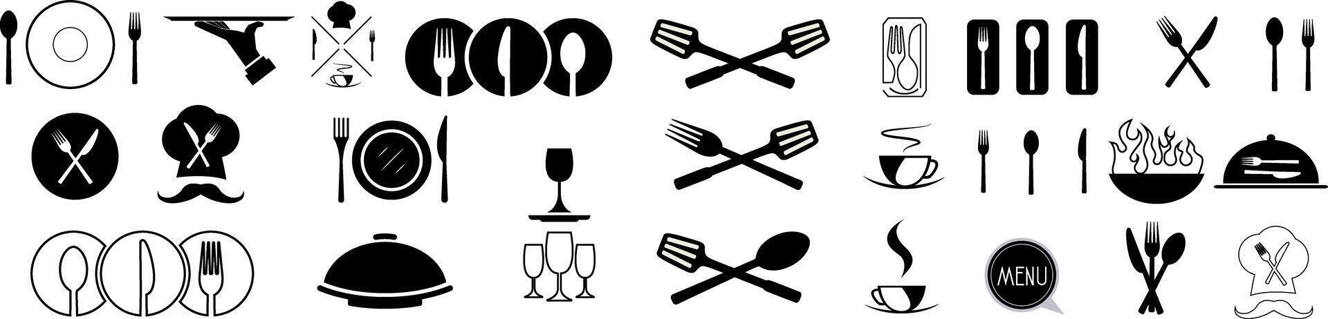 Restaurant line icons set. Collection black outline logo for mobile apps web or site design vector