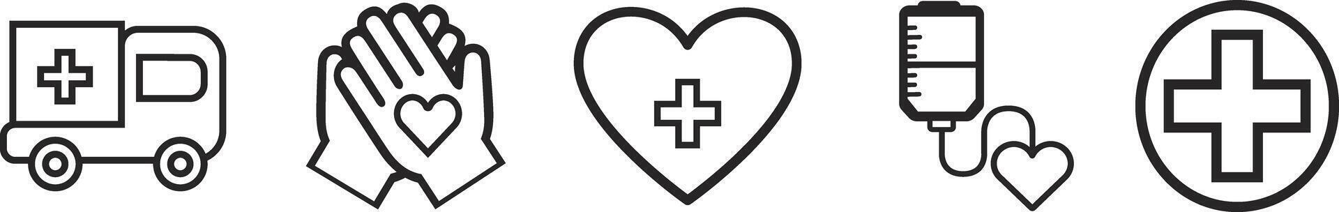 Health insurance coverage thin line icon set. Symbol collection in transparent background. Editable stroke. vector