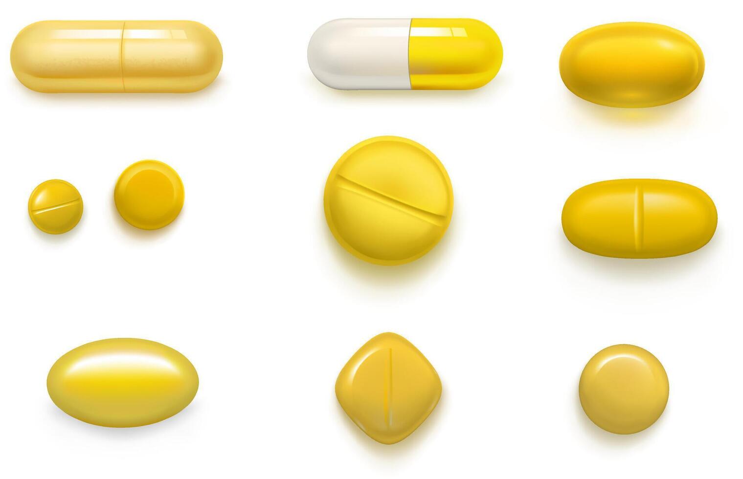 Set of yellow capsules isolated on transparent background. illustration vector