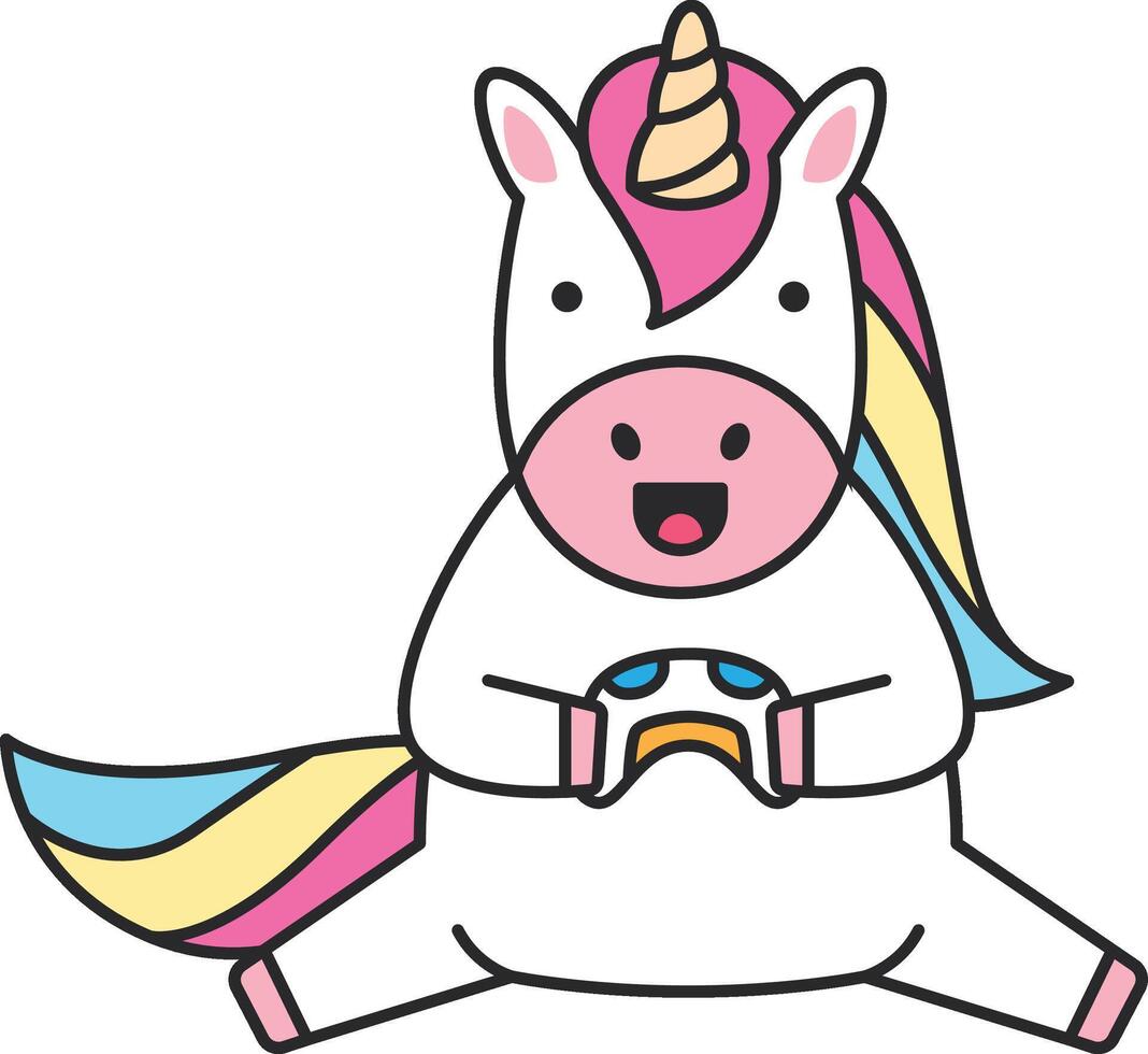 Cute unicorn playing game vector