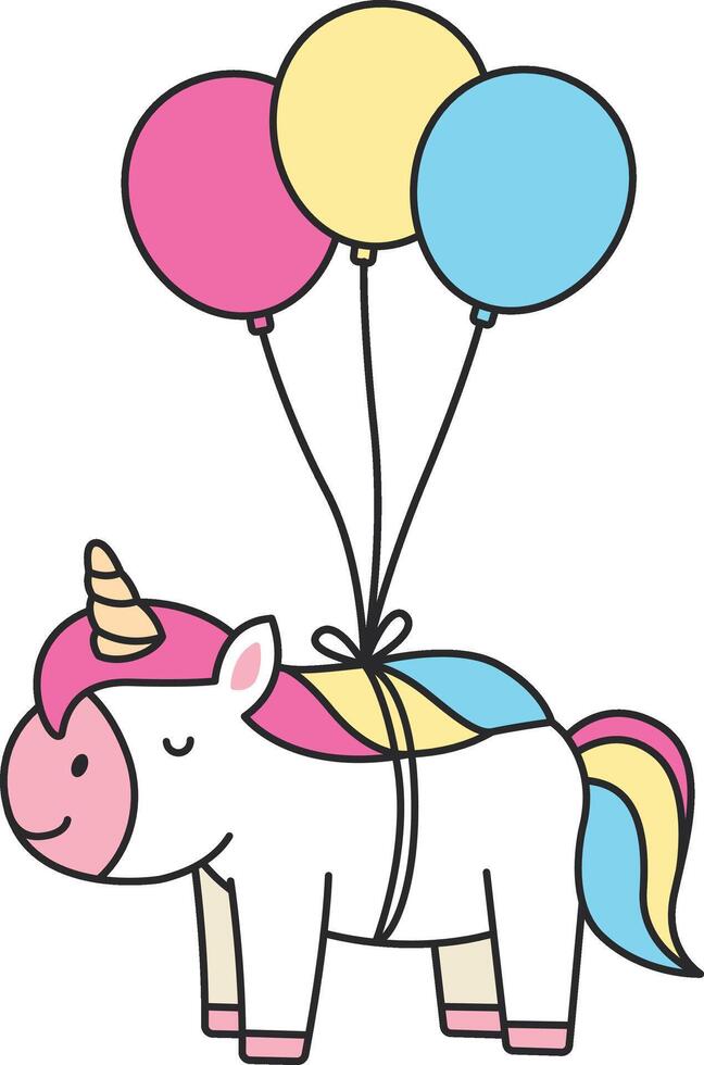 Cute unicorn with balloons vector