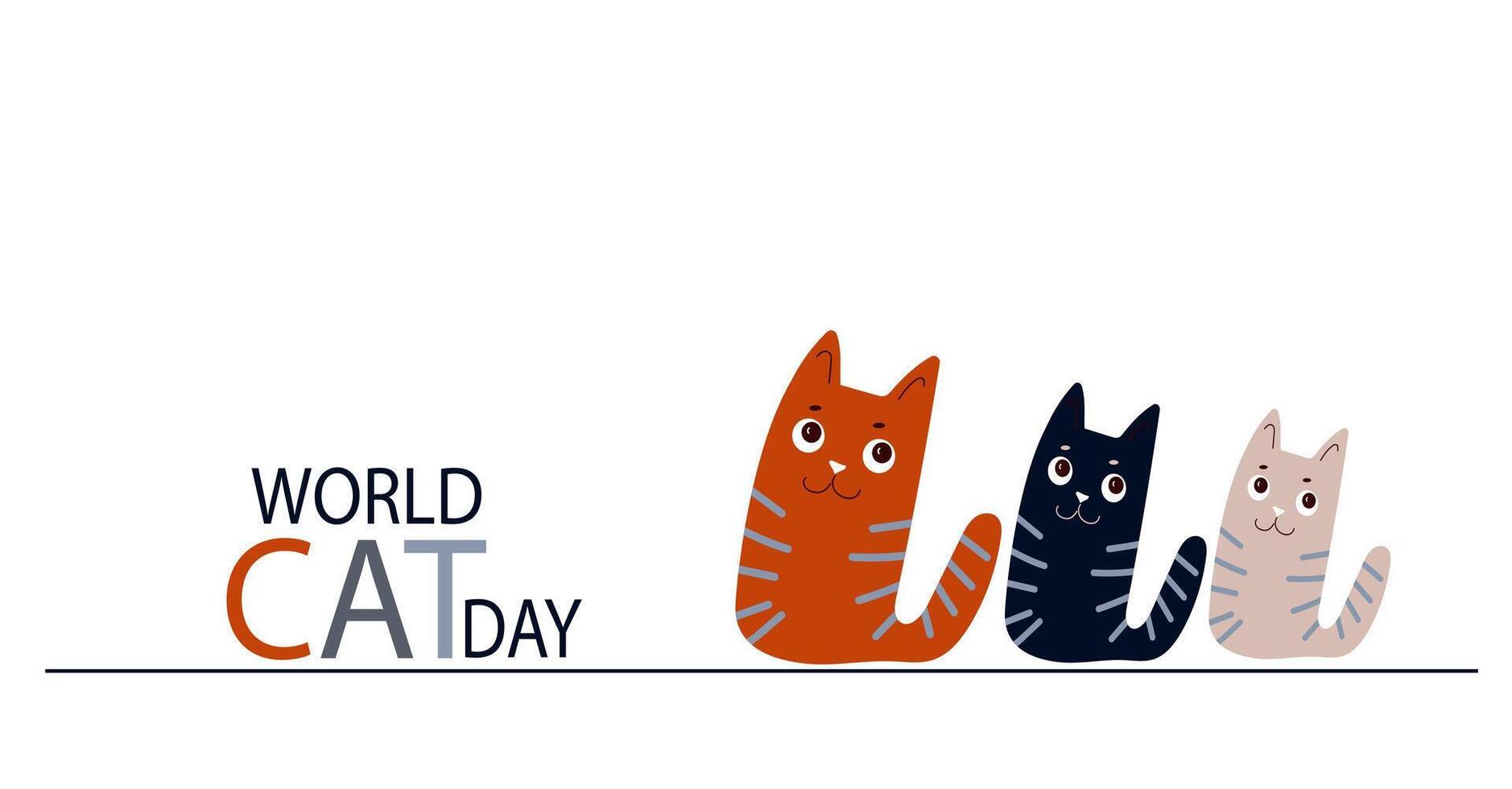 World Cat day illustration. Hahd drawn banner for poster, banner, campaign and greeting card. International Cat day poster vector