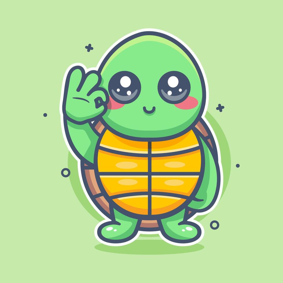 cute turtle animal character mascot with ok sign hand gesture isolated cartoon vector