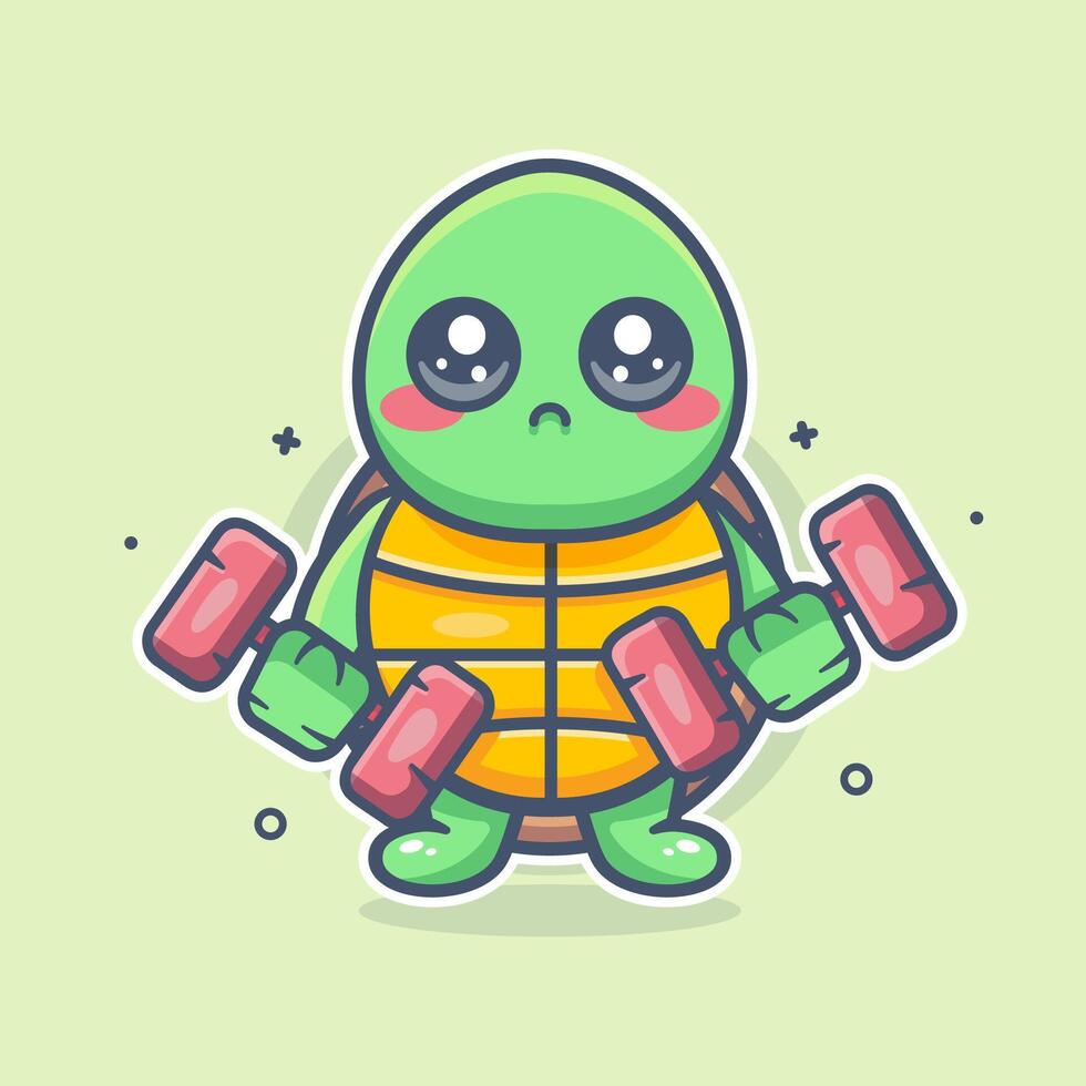 funny turtle animal character mascot doing bodybuilding using dumbbell isolated cartoon vector