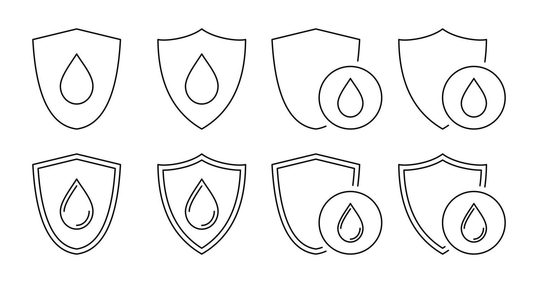set of shield and water drop icons. waterproof symbol. modern line art design isolated on white background vector