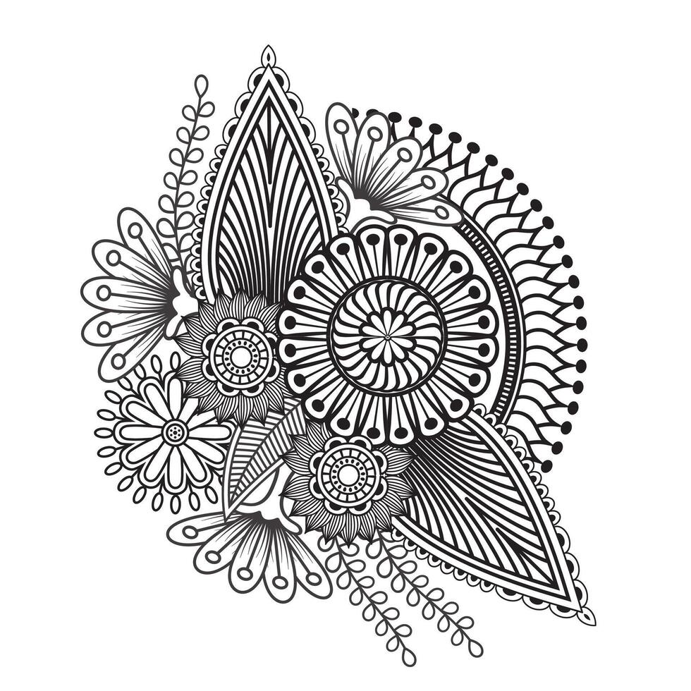 Traditional and Cultural Beautiful pattern design, tattoo design, mandala patterns, Arabic patterns, Rangoli, Alpona, Kolam, Paisley line art. vector