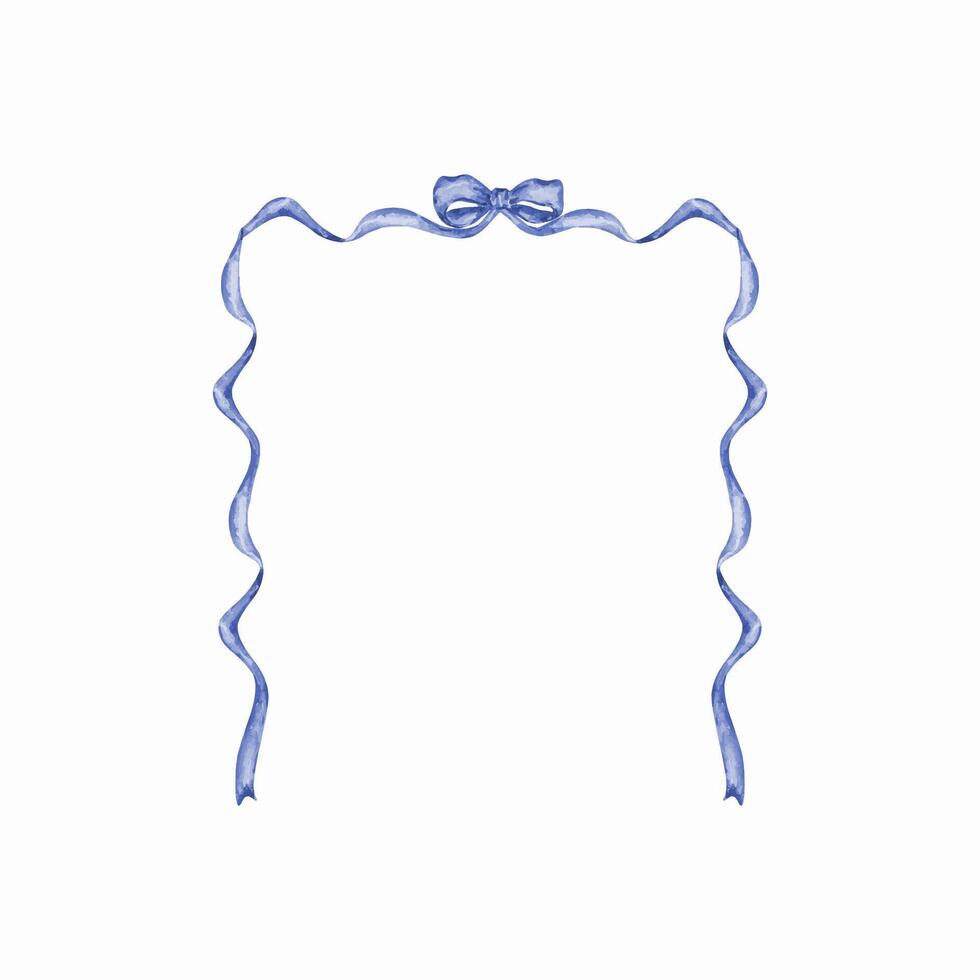 Blue frame of watercolor ribbon and bow vector