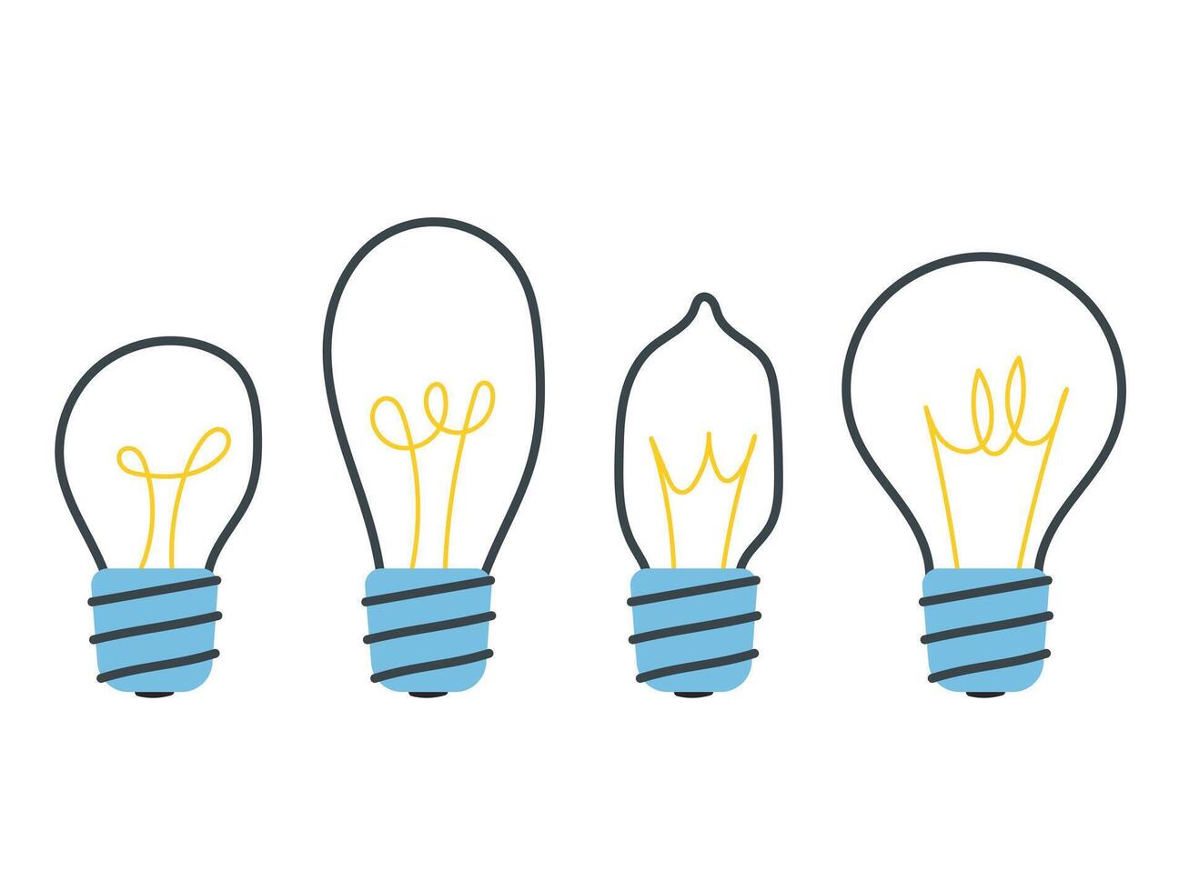 Hand drawn light bulbs set. Idea, creativity, innovation, inspiration concept vector