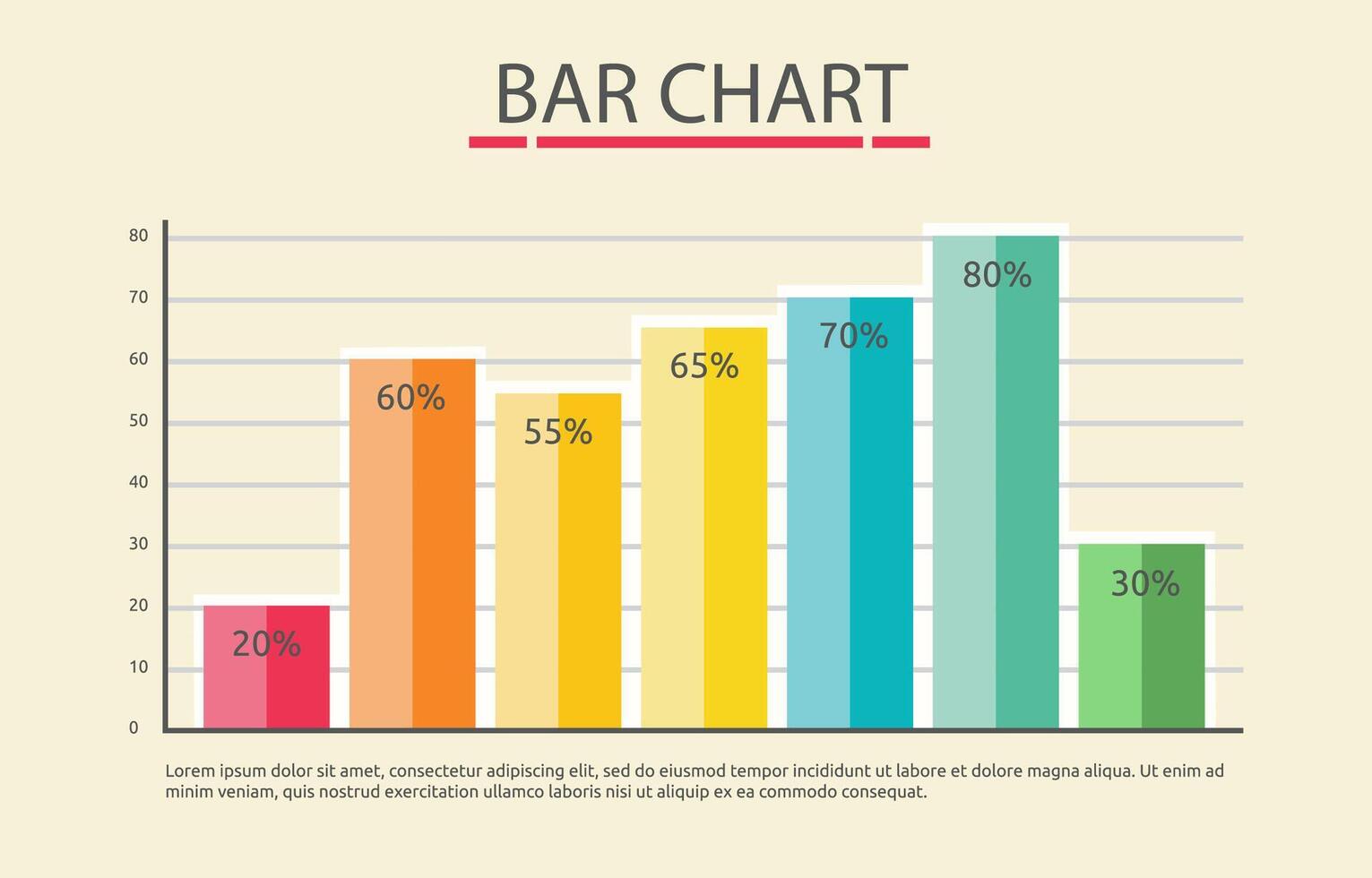 Flat Design Illustration of Bar Graph Chart Diagram for Business Data Statistic Report with Number Percentage vector