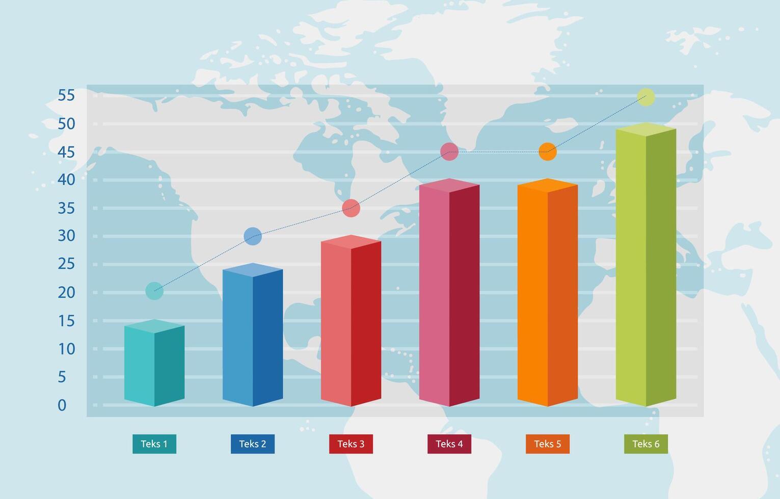 Flat Design Illustration of Business Success Growth Bar Chart Diagram Statistic Data with World Map Background vector
