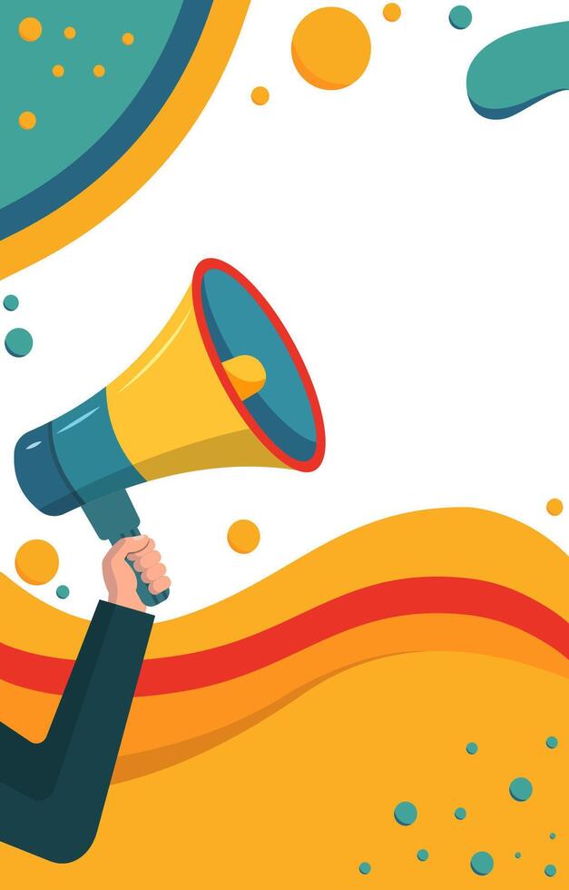 Flat Design Illustration Background of Hand Holding Megaphone Horn Speaker for Attention Announcement with Copy Space vector