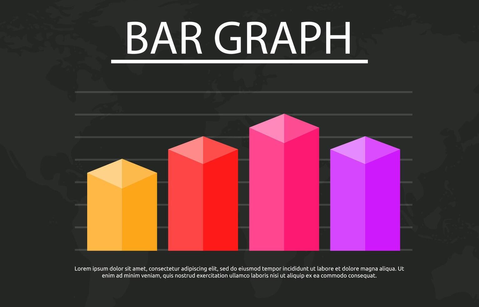 Flat Design Illustration of Bar Graph Chart Diagram for Business Data Report with World Map Background vector