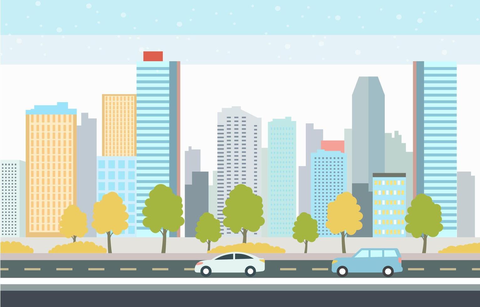Flat Design Illustration of Cars Vehicle in City Road Traffic with Cityscape in Bright Day vector
