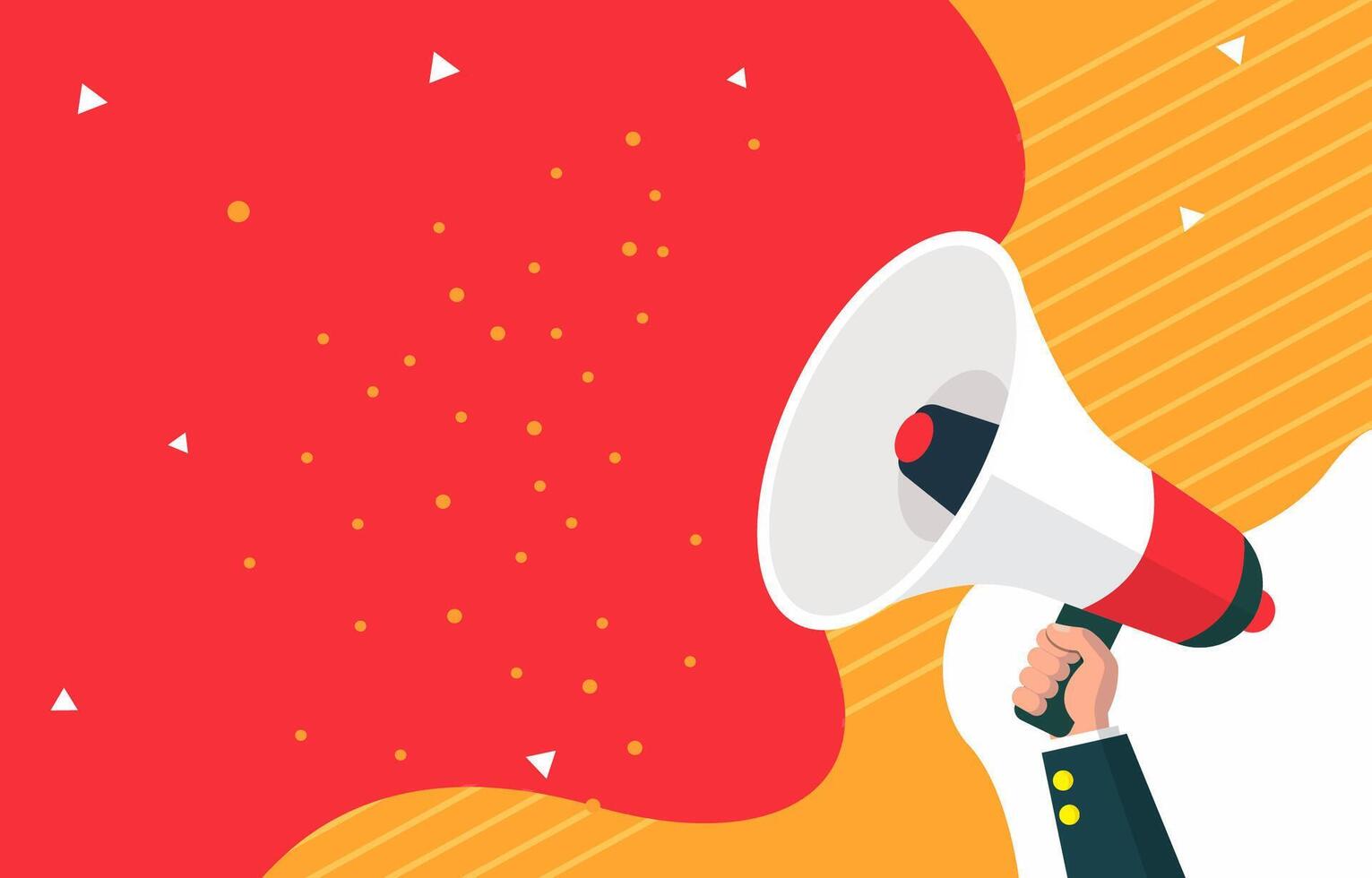 Flat Design Illustration Background of Hand Holding Megaphone Horn Speaker for Attention Announcement with Copy Space vector