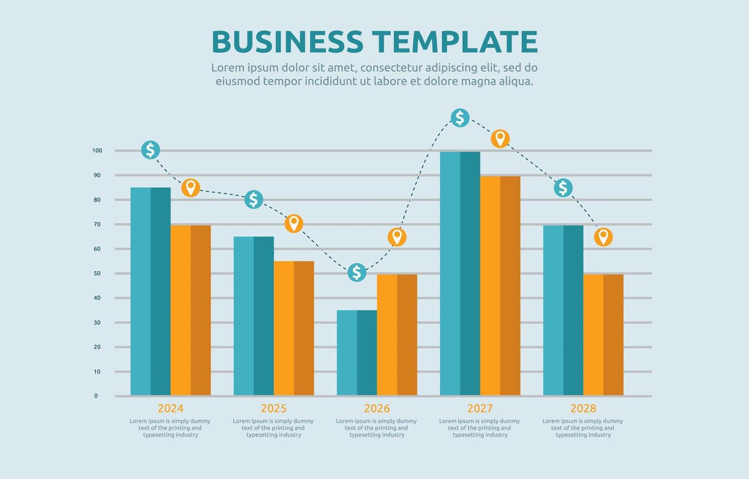 Flat Design Illustration of Descending Down Bar Graph Chart Diagram for Business Financial Data Annual Report vector